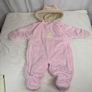 VTG Little Me Baby Girl Pink Kitty Embroider Fleece Snowsuit/Bunting Padded 6-9M